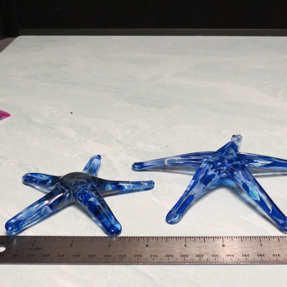 Set of 2 Glass Starfish/Large and Small/Handblown-Blue